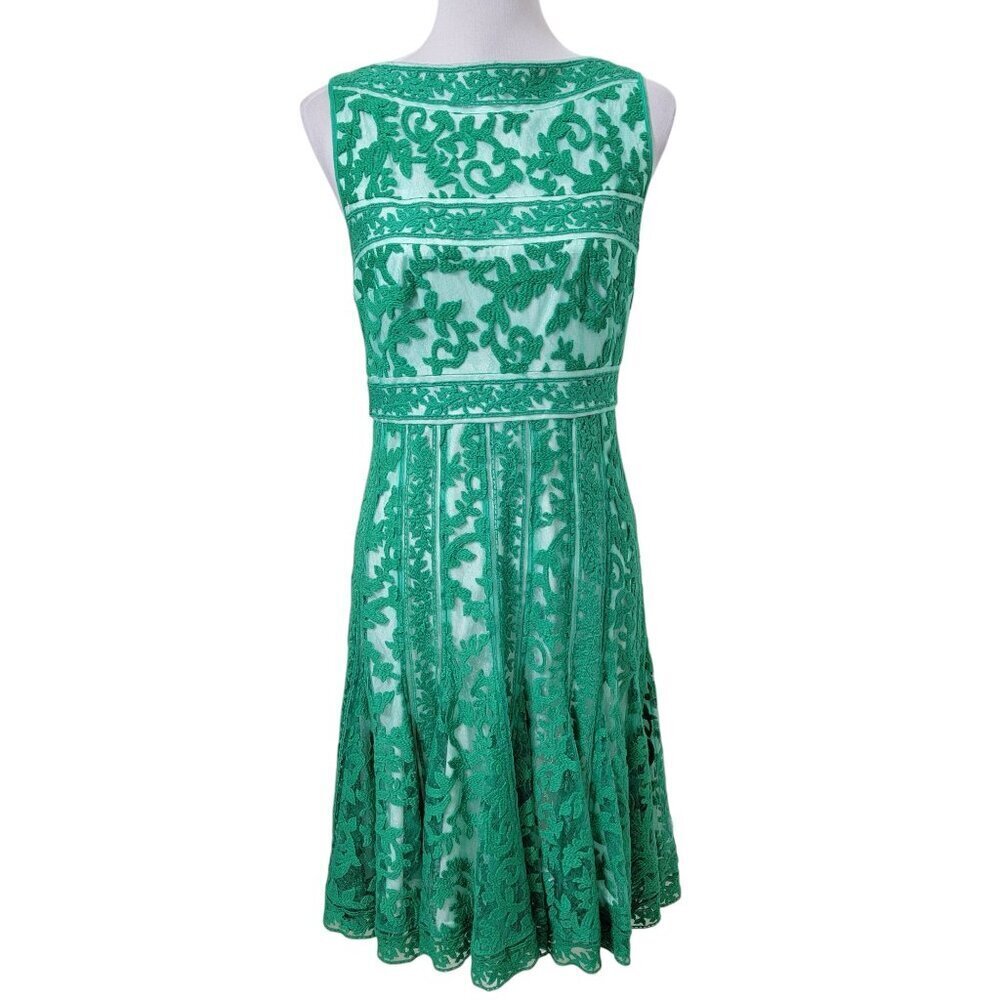 Tadashi Shoji Size 6 Green Lace Embroidered Fit-and-Flare Cocktail Dress